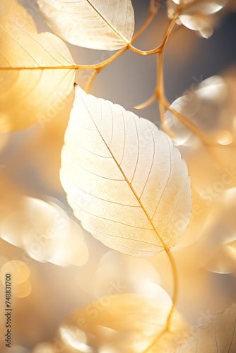 Golden glow leaves with autumn light background