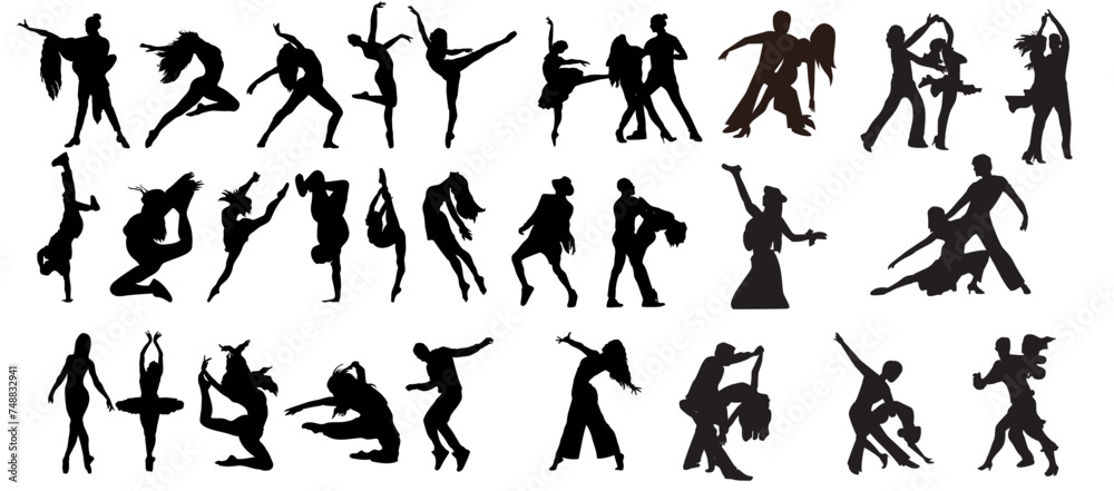 set of silhouettes of dancing people