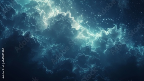 Majestic cloudscape with glittering stars - An ethereal cloudscape with sparkling stars peeking through the dense cloud formations in a celestial dance © Mickey