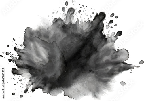 black watercolor splash , black brush stock , grunge paint ,isolated on a transparent background. PNG, cutout, or clipping path.	
