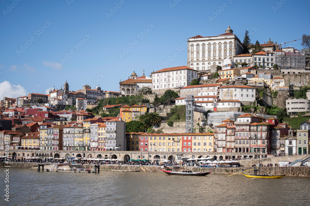 Porto, Portugal old town skyline from across the Douro River.