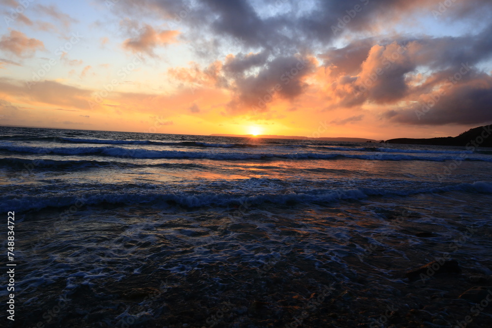View on a sunset on the Pentrez beach located in the department of Finistère, in the region of Brittany