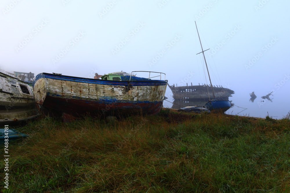 View of the Rostellec boat cemetery located in the town of Crozon in the department of Finistère, Brittany View of the Rostellec boat cemetery located in the town of Crozon in the department of Finistère, Brittany