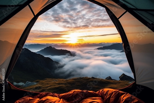camping tent, in the mountains, beautiful sunrise, amazing, beautiful views