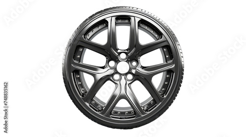 Close-Up of a Modern Car Alloy Wheel With High-Performance Tire photo