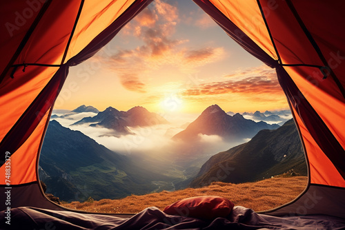 camping tent, in the mountains, beautiful sunrise, amazing, beautiful views