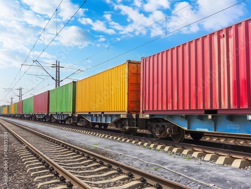 Train carrying cargo metal containers