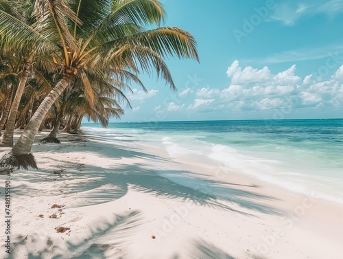 Paradise beach with palm trees and turquoise sea