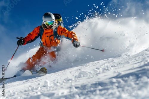 Skier in action on a snowy mountain slope