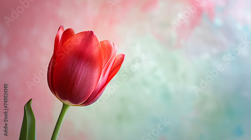 One Tulip flower on a pastel background