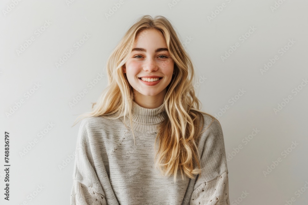 Radiating joy and humor, a university student girl stands before a pristine white background, perfectly capturing the spirit of youthful protagonists. Radiating joy and humor, a university student girl stands before a pristine white background, perfectly capturing the spirit of youthful protagonists.