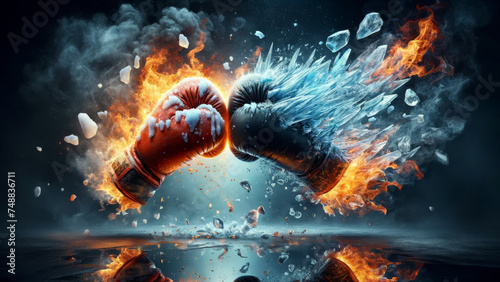 Collision of Elements Fire and Ice in Boxing Confrontation