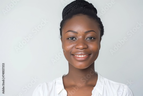 Radiating joy and humor, a university student girl stands before a pristine white background, perfectly capturing the spirit of youthful protagonists.