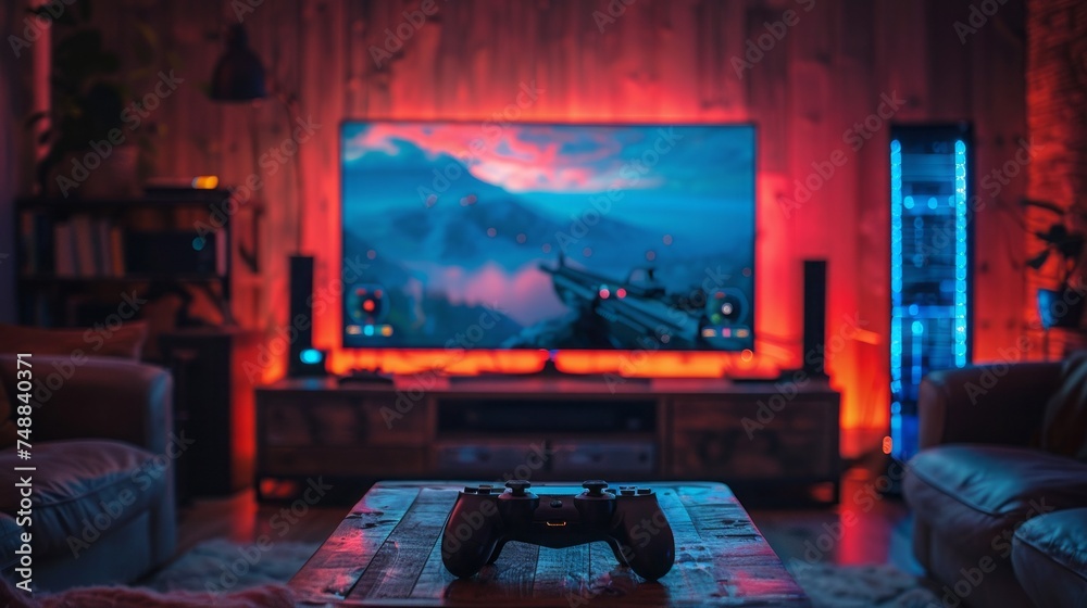 Photograph of a wall with a flat screen TV. Photograph of a wall with a flat screen TV.