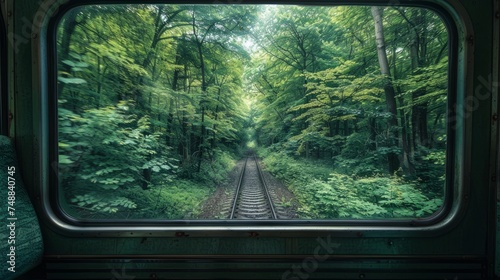a view from inside a train carriage looking out the window. View of nature from the train compartment. looks out the train window