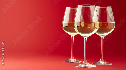 White wine in glasses isolated on a red background