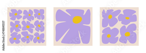 Set of retro flowers posters. Collection of cute floral wall art illustrations 
