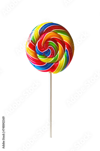 colourful rainbow coloured lollipop on transparent background