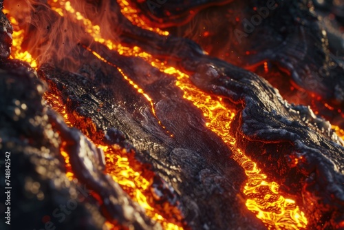 Lava flow texture close-up. Detail of molten volcanic rock.