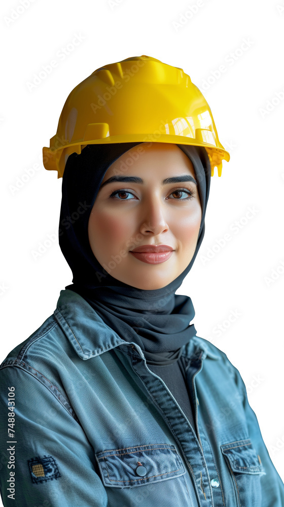 Businesswoman, engineer, Asian Muslim girl, white hijab, confident and smiling on transparent background.PNG Businesswoman, engineer, Asian Muslim girl, white hijab, confident and smiling on transparent background.PNG