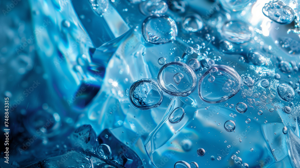 blue ice with various shapes and textures, including bubbles trapped inside on blue background blue ice with various shapes and textures, including bubbles trapped inside on blue background