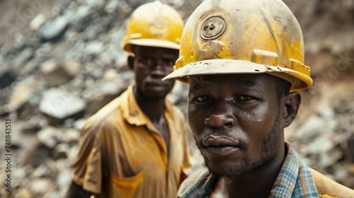 African men working in an open mine