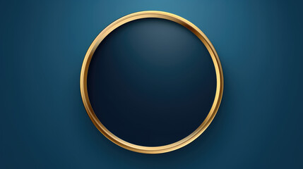 Golden circular frame on a navy blue background.