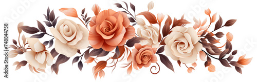 beautiful flowers, roses, and foliage on a white background