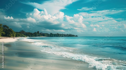 beautiful travel vacation photo illustration of sunny day sea beach. Shot using a Hasselblad camera.
