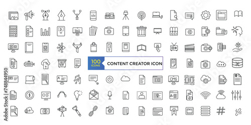 Simple Outline Set of Content Creator icons. Linear style icons pack. UI UX Icon collection