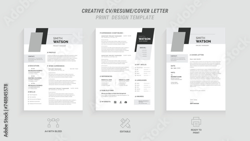 Present yourself professionally with our Minimal Resume, Cover Letter Page Set. Featuring a clean, modern design with a dark sidebar. Ideal for business job applications and multipurpose