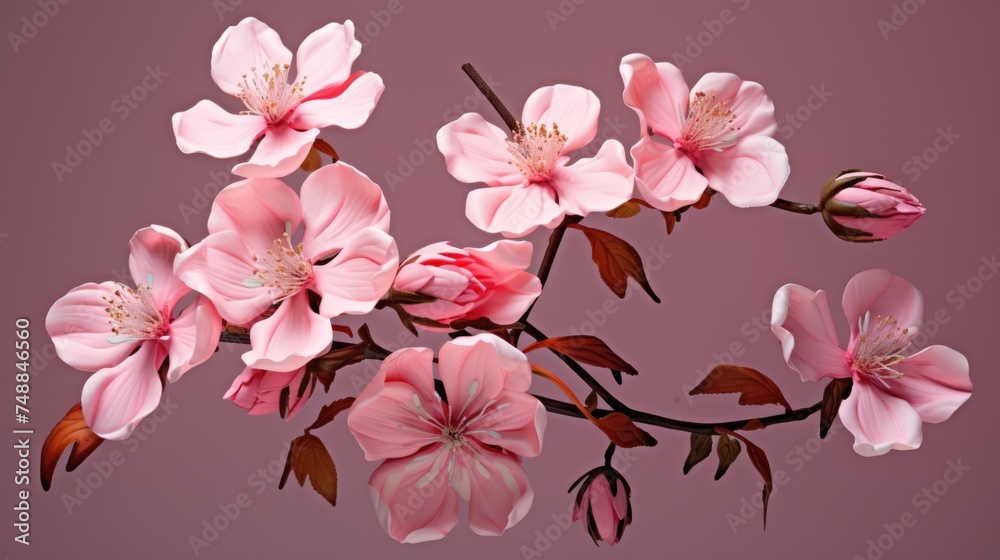 Cluster of Pink Cherry Blossoms on Mauve Background