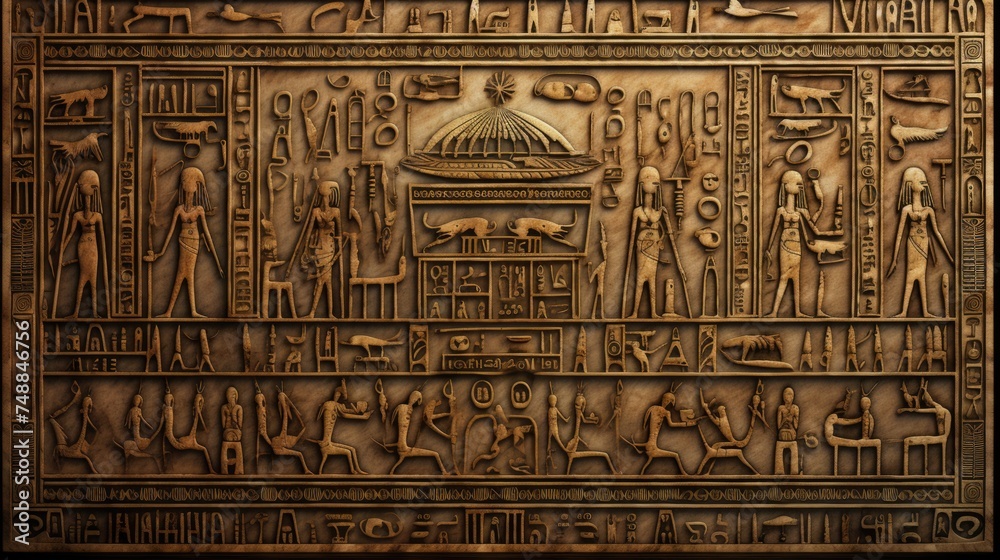 Textured Relief of Ancient Egyptian Hieroglyphic Script