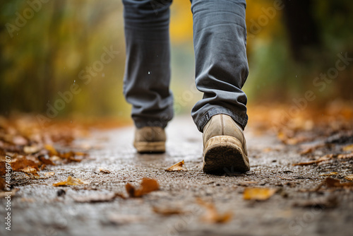 Generative AI cropped photo of person going on a trail walking through forest or park