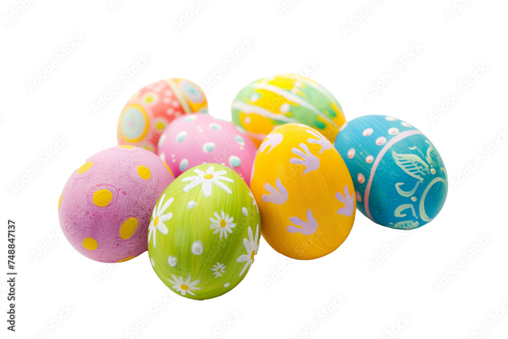 Traditional easter holiday eggs, painted, isolated on transparent background - spring symbol