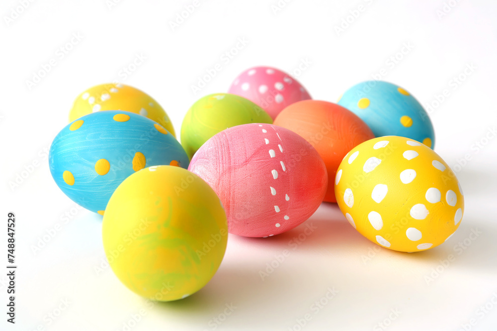 Beautifully painted Easter eggs, on white background - festive design