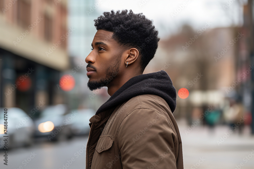 AI generated portrait of a handsome attractive man traveling in downtown outside AI generated portrait of a handsome attractive man traveling in downtown outside