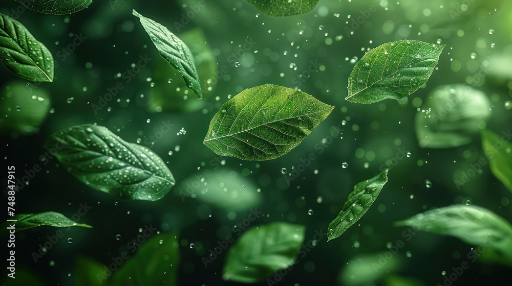 Green Floating Leaves Flying Leaves Green Leaf Dancing, Air Purifier Atmosphere