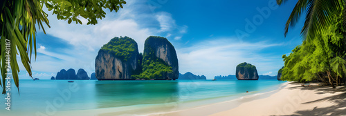 Captivating Serenity: Ritzy View of Ao Phra Nang Beach, Thailand, with the Craggy Cliff Landscape photo