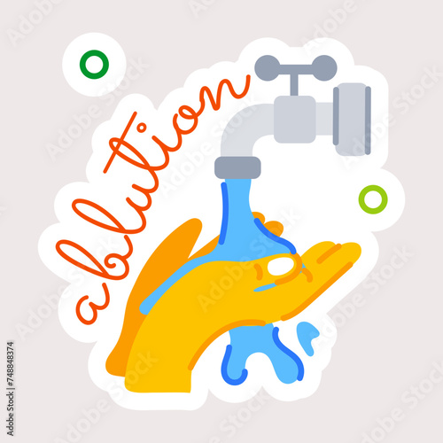 A flat sticker depicting performing ablution 