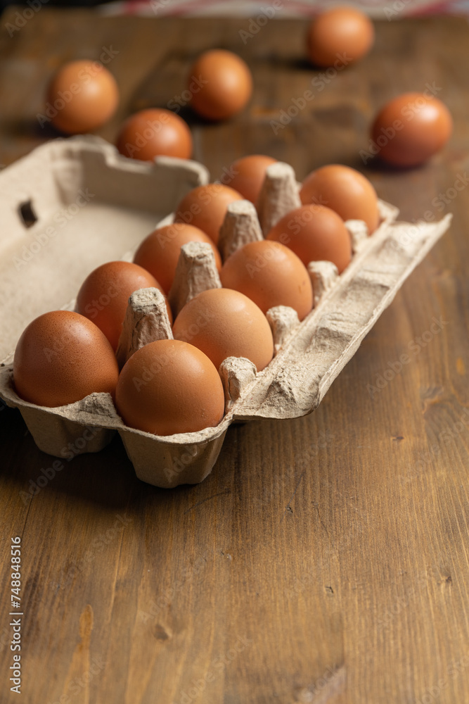 Eggs from a hen in a biodegradable cardboard box. Eggs from a hen in a biodegradable cardboard box.
