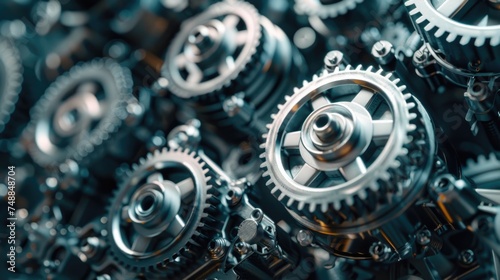 Complex array of metal gears and cogs in machinery.