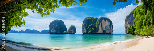 Captivating Serenity: Ritzy View of Ao Phra Nang Beach, Thailand, with the Craggy Cliff Landscape photo