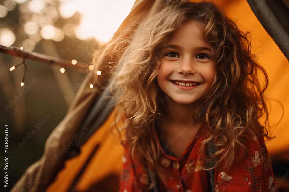 Naklejka premium People on camping conceptual AI generation picture image