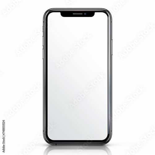 Smartphone with blank white screen, copy space for app or website design, standing over white studio background, mockup image