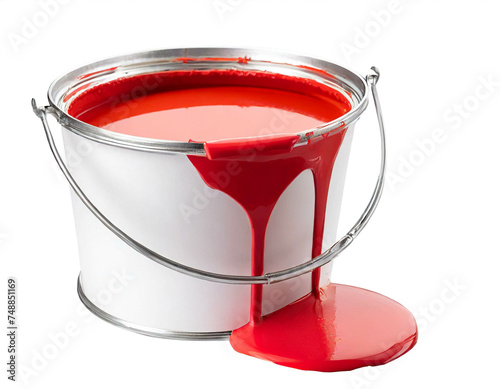 Farbeimer mit Roter Farbe isoliert auf weißen Hintergrund, Freisteller