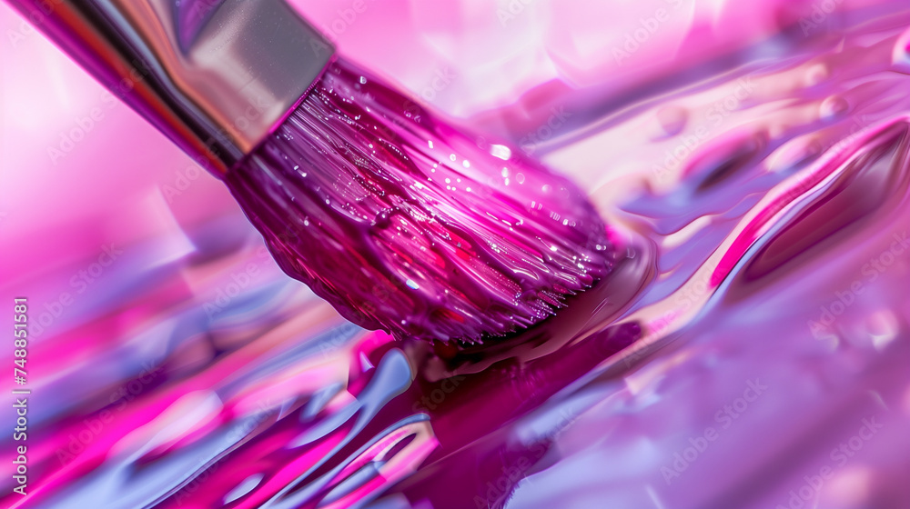 Close-up of Glossy Fuchsia Nail Polish on Brush Close-up of Glossy Fuchsia Nail Polish on Brush