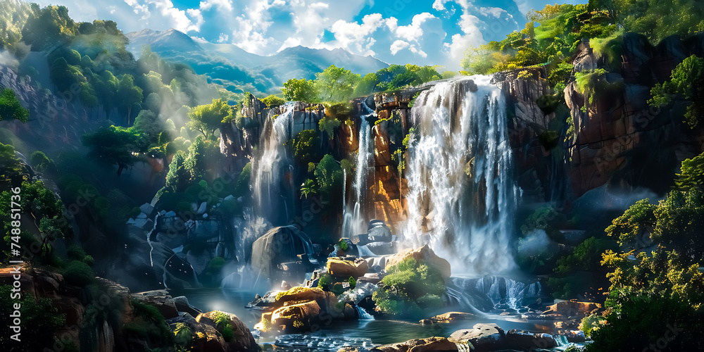 Beautiful waterfall scenery A I generate