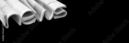 Modern newspapers are folded and composing together the word NEWS, isolated over background. Concept of business news, news media, print media and mass media at all. Copy space for your text