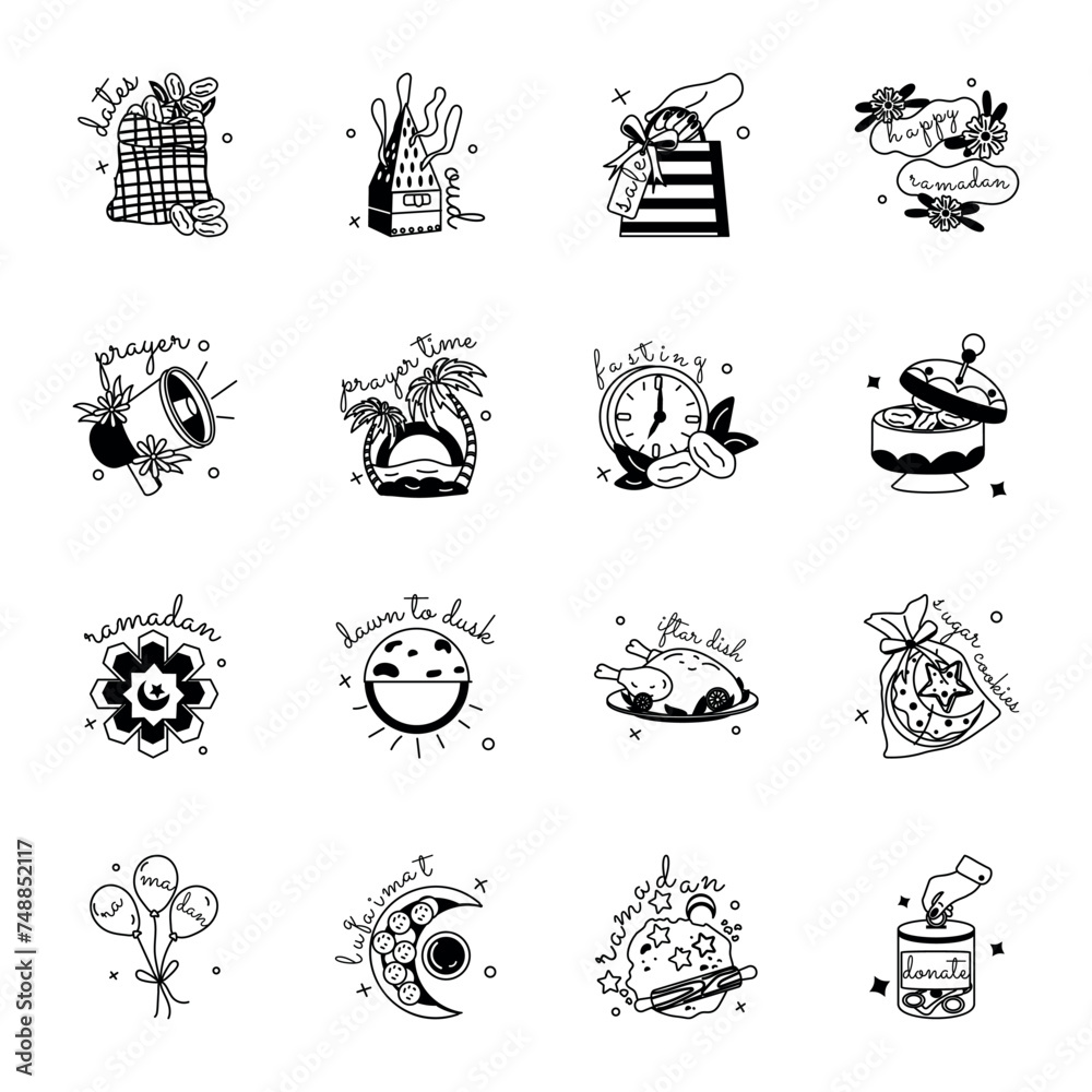 Collection of Ramadan Festivities Glyph Stickers 

